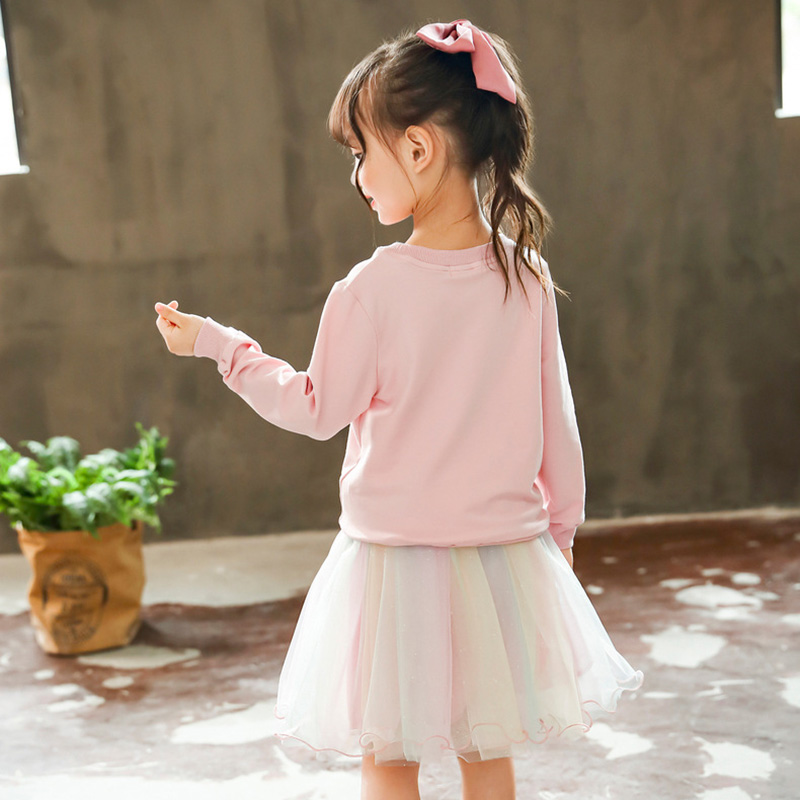 Set Áo Thun Dài Tay &amp; Váy Lưới Đáng Yêu Cho Bé Gái