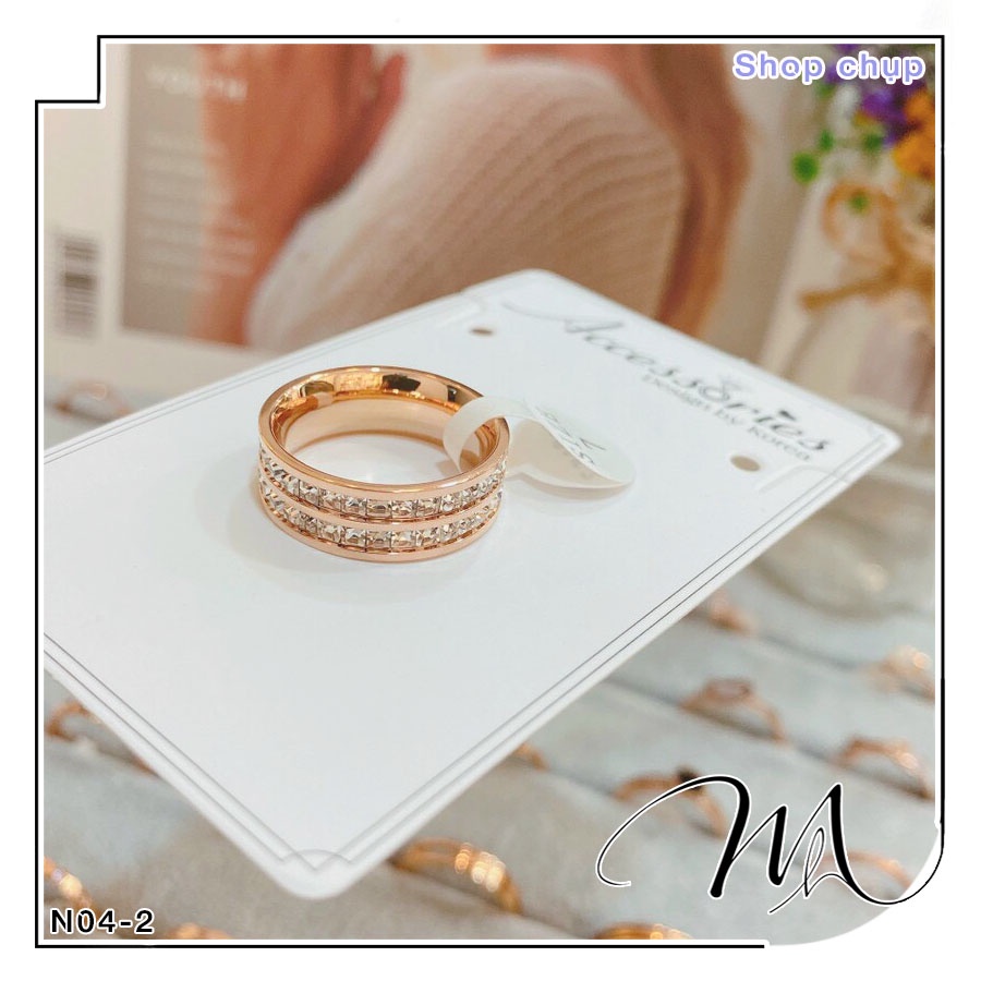 Nhẫn Titan nam nữ unisex 1 hàng đá vuông cao cấp - Măng’s House N04