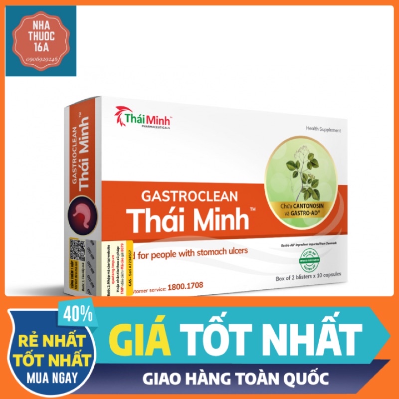 GASTROCLEAN THÁI MINH - TÍCH ĐIỂM 6 TẶNG 1 - HỖ TRỢ GIẢM ACID DỊCH VỊ, Ợ NÓNG - HỘP 20 VIÊN