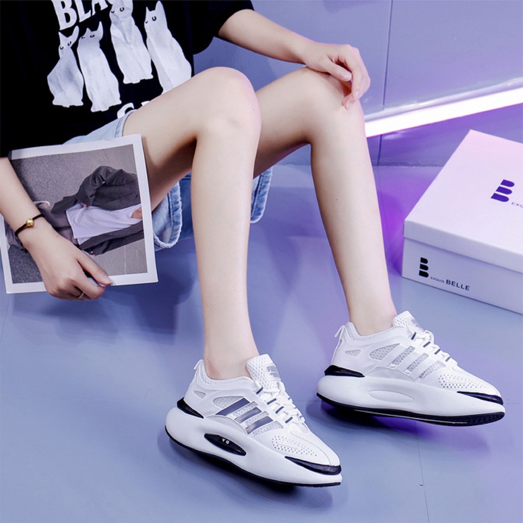 Giày Độn Đế Nữ BLUEWIND Tăng Chiều Cao, Giày Sneaker Da Mềm Phối Lưới Thoáng Khí 68856