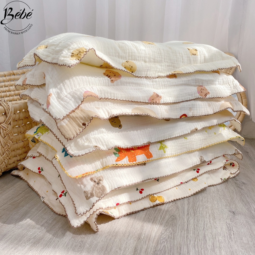 Gối Bông BéBé Chất Xô Muslin Thoáng Mát, Ruột Bông Mềm Mại Êm Ái Cho Bé Trên 6 Tháng