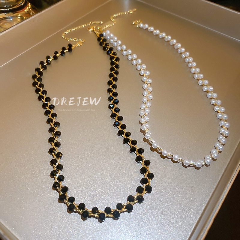 DREJEW Dây Chuyền Hai Lớp Mạ Vàng Đính Hạt Ngọc Trai Phong Cách Hàn Quốc