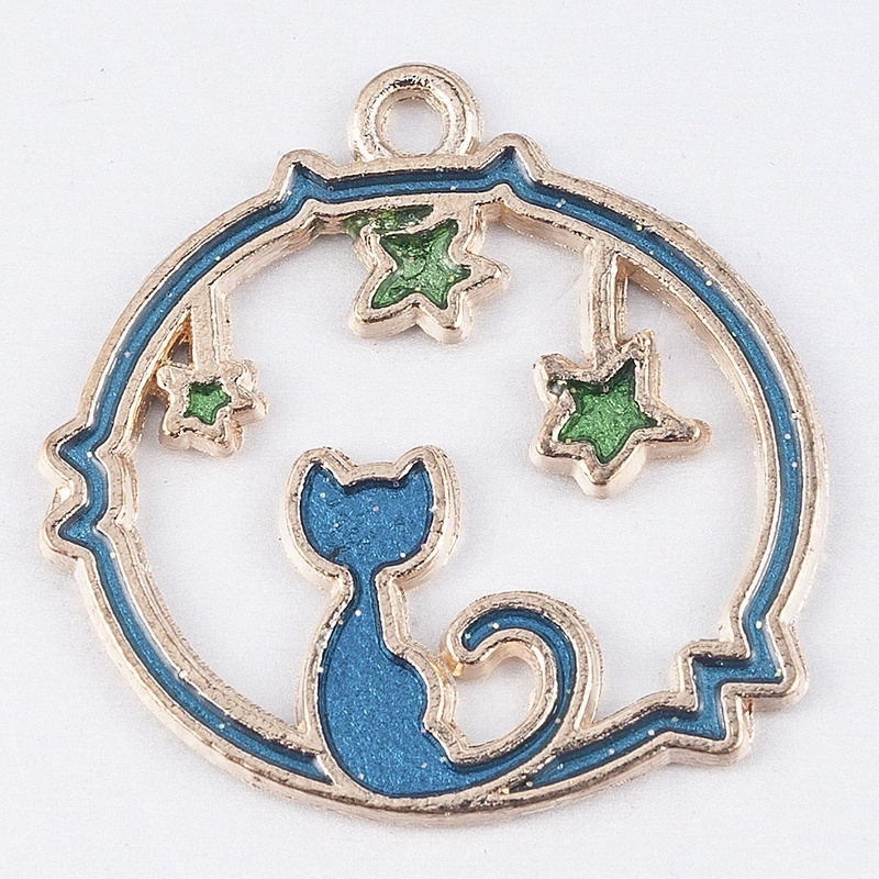 Set 8 Mặt Vòng cổ/Khuyên Tai/Vòng cổ Thủ Công Hình Trăng Sao Màu Xanh DIY