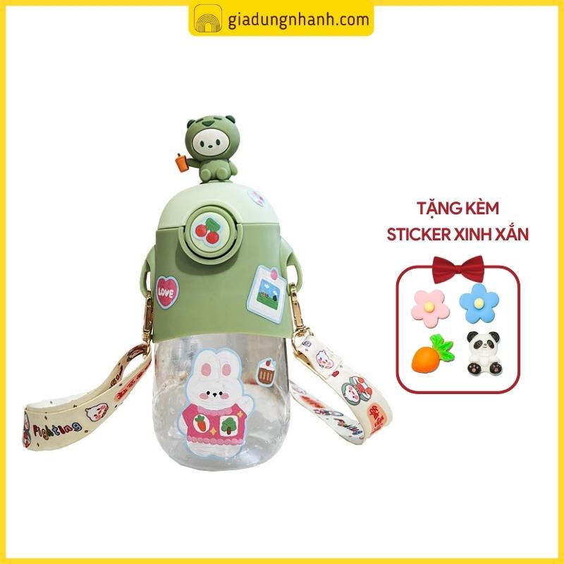 [VIP] Bình Nước POR044 600ML Cho Bé Kèm Dây Đeo Tiện Lợi, Bình Sữa Dán Sticker Xinh Xắn