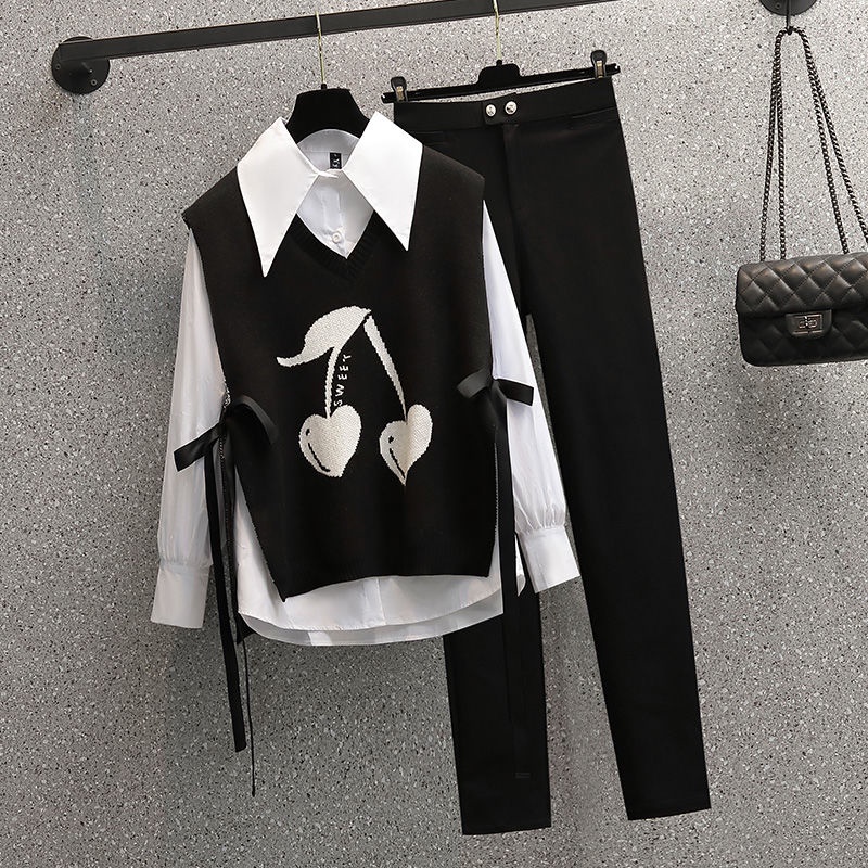 Set áo sơ mi dài tay + áo khoác jeans không tay thời trang nữ 2021