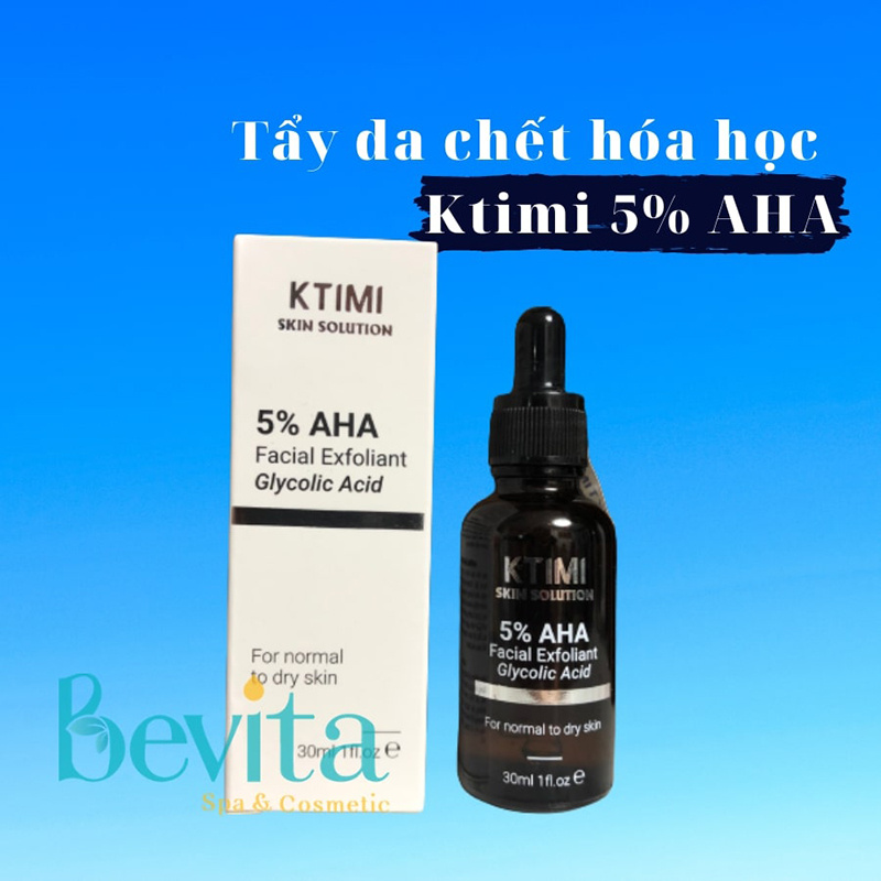 Tẩy da chết hóa học Ktimi 5% AHA Facial Exfoliant Glycolic Acid 30ml, tẩy da chết da khô - Bevita