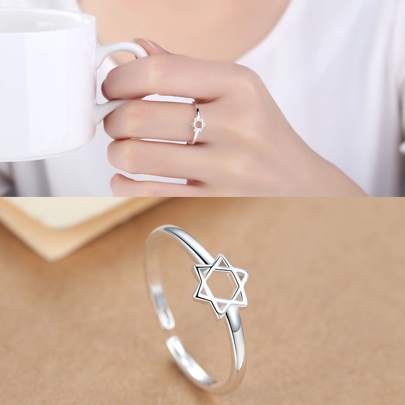 Nhẫn mạ bạc hoa ngôi sao phong cách Hàn Quốc