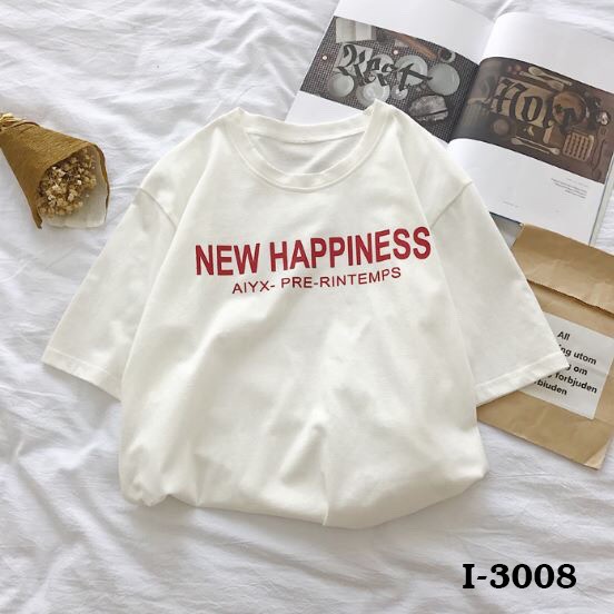 Áo Thun Nam Nữ Tay Lỡ Unisex Phông Trơn Oversize Form Rộng Basic Tee Hình New Happiness Unisex