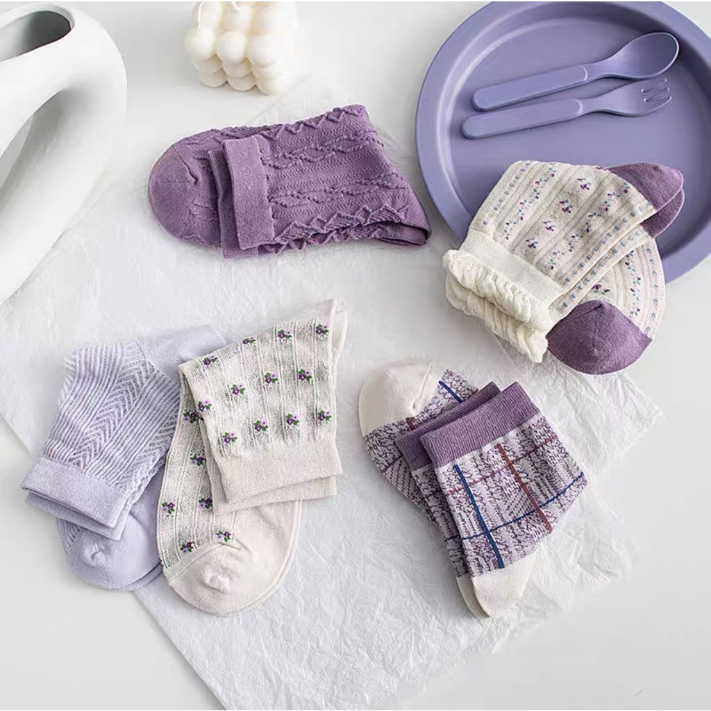[More&amp;More] Tất Vớ Violet set 5 họa tiết Quảng Châu - Dày dặn - Chất liệu tốt