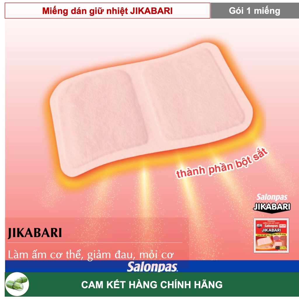 Salonpas Jikabari - Miếng Dán Giữ Nhiệt Giúp Làm Ấm Cơ Thể, Giảm Đau Mỏi Cơ, Giảm Đau Bụng Kinh Hộp 8 Miếng