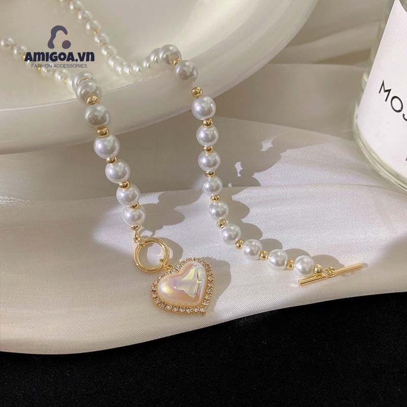 ✨✨Vòng cổ Mặt Trái Tim Đính Ngọc Trai Thời Trang Cho Nữ