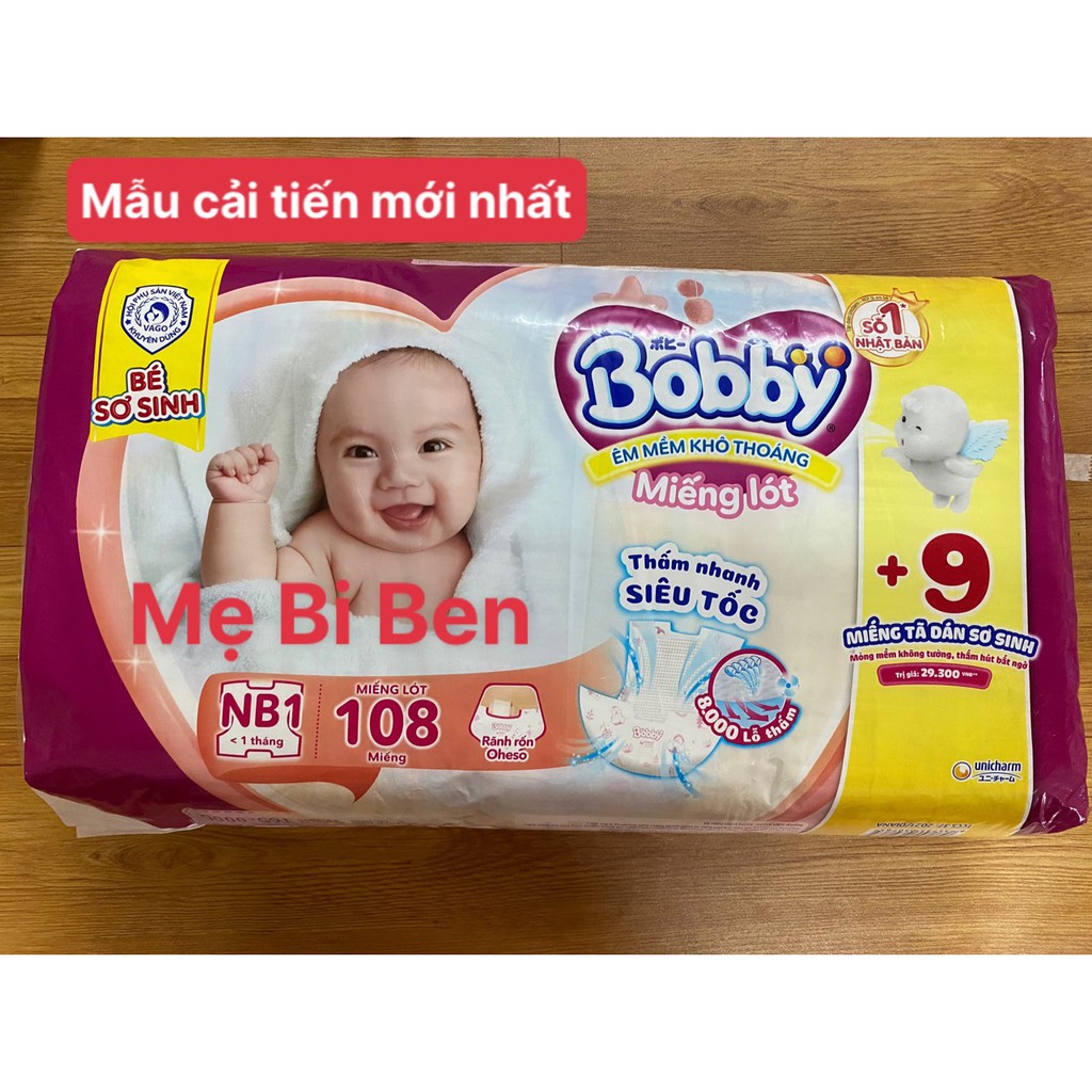 (COMBO 3 GÓI) Miếng Lót Sơ Sinh Bobby Newborn 1-108 miếng - dành cho bé dưới 1 tháng tuổi