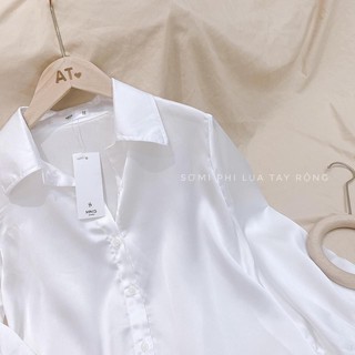 Áo Sơ Mi Nữ Lụa Trắng Cổ Đức Dài Tay