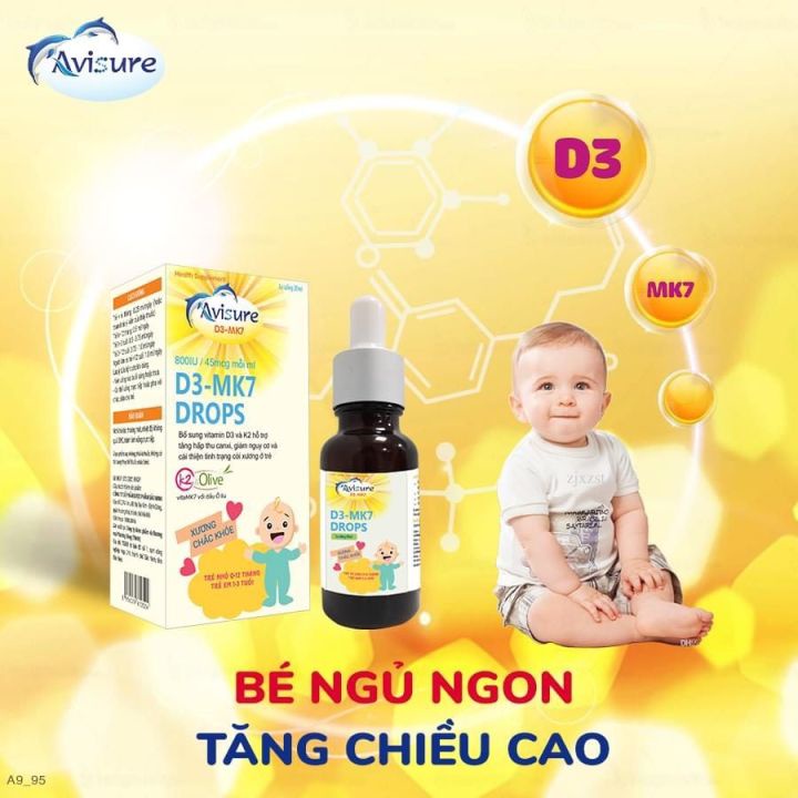 Avisure D3 - MK7 Drops - Bổ sung Vitamin d3 k2, canxi cho bé, giúp xương, răng chắc khỏe