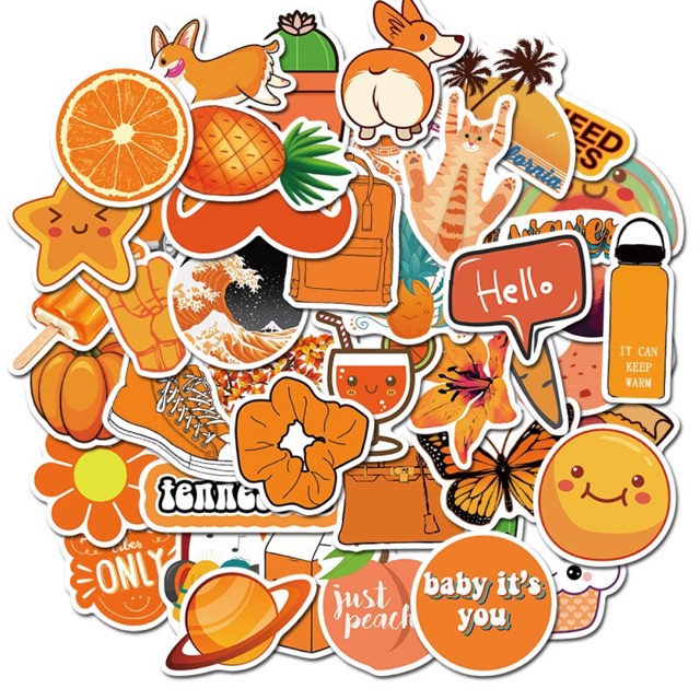 Sticker Orange tones màu cam trang trí mũ bảo hiểm, đàn, guitar, ukulele, điện thoại laptop