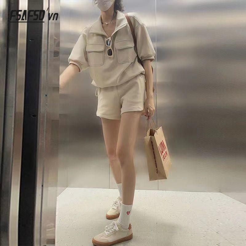 Bộ Đồ Thể Thao Áo Tay Ngắn Quần Short Dáng Rộng Phong Cách Hàn Quốc Dành Cho Nữ