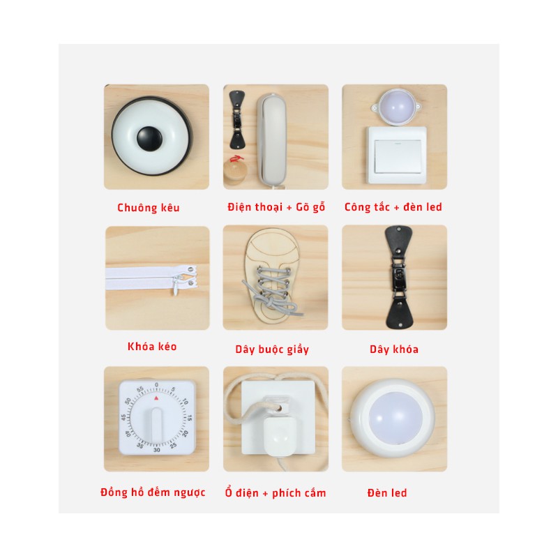BUSY BOARD Bảng Bận Rộn không sắc nhọn, bảng gỗ thông minh, đồ chơi gỗ cho bé  - Shop Babe K