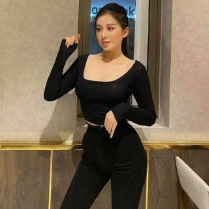 Áo thun lụa tay dài croptop cổ vuông sang chảnh alohashop91