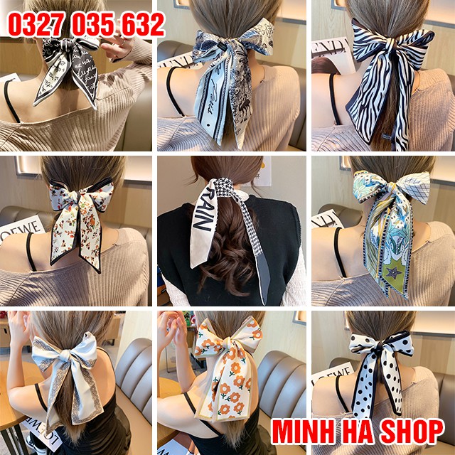 Khăn Turban Lụa Quàng Cổ Buộc Quấn Túi Xách Thanh Lịch - Ruy Băng Cột Tóc Họa Tiết Thời Trang Hàn Quốc (100x8cm)