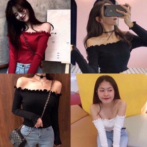 Áo croptop trễ vai tay dài thun gân mểm mại cuốn viền nhẹ nhàng G2-1 Rere.style, áo crt kiểu dài tay thun trơn