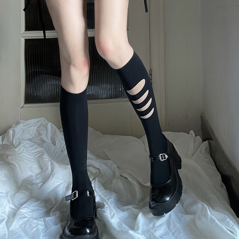 Xixi Vớ Mỏng Dài Tới Gối Thiết Kế Khoét Lỗ Phong Cách Gothic Harajuku Nhật Bản Cho Nữ