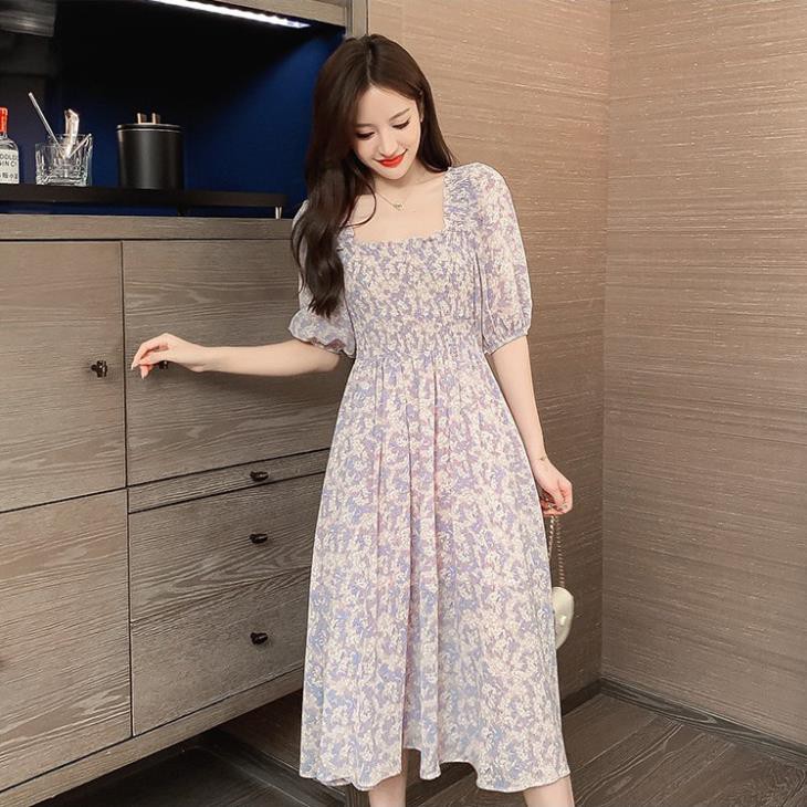 Đầm voan tay lỡ cổ vuông bo chun xinh xắn nữ tính | BigBuy360 - bigbuy360.vn