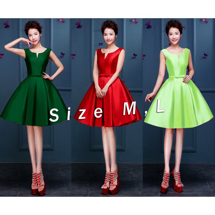 Đầm phi bóng xòe cổ V đính nơ xinh xắn