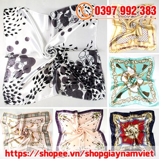 Khăn turban lụa satin vuông 50x50 cm buộc tóc kiêm quàng cổ phong cách hàn quốc
