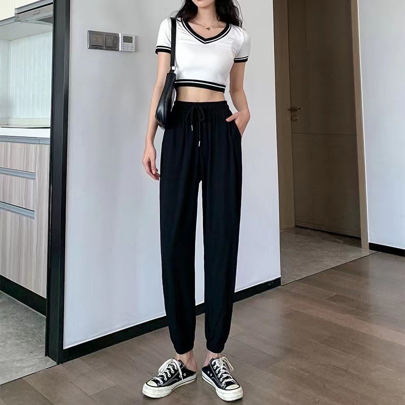 Quần harem SUXI ống rộng màu trơn phong cách thể thao thời trang mùa hè cho nữ