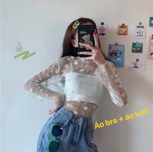 Áo lưới hoa cúc có áo hai dây bên trong | BigBuy360 - bigbuy360.vn