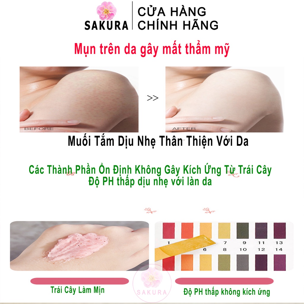 Muối tắm tẩy tế bào chết body toàn thân hoa quả trắng da tẩy da chết body HEYXI siêu HOT SAKURA H4 350g