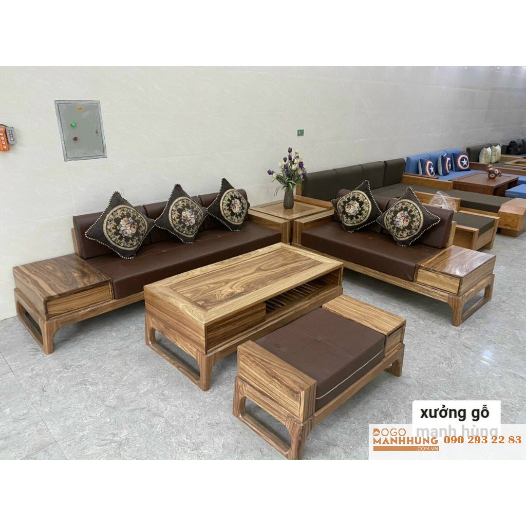 Bộ sofa gỗ hương xám size lớn 2 văng G91