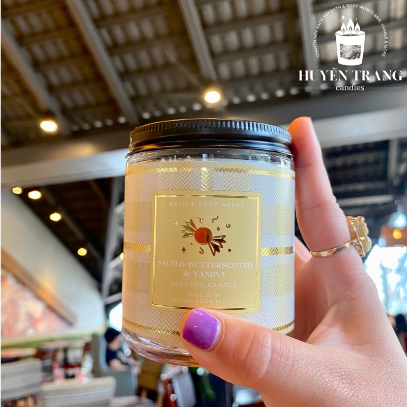 Nến thơm 1 bấc mùi Salted butterscotch & vanilla hãng Bath & Body Works BBW 198gr