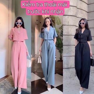 Sét vest nữ, sét 3 món áo vest crt quần ống suông rộng, chất chéo thái mịn đẹp