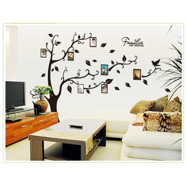 Decal trang trí tường - Cây Lớn Cong Khung Hình ĐEN 02