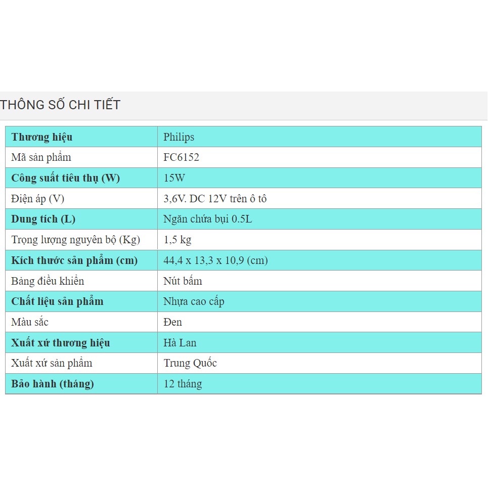 Máy hút bụi cầm tay không dây dùng trong nhà và trên ô tô cao cấp thương hiệu Philips FC6152 - Hàng Nhập Khẩu Chính Hãng | BigBuy360 - bigbuy360.vn