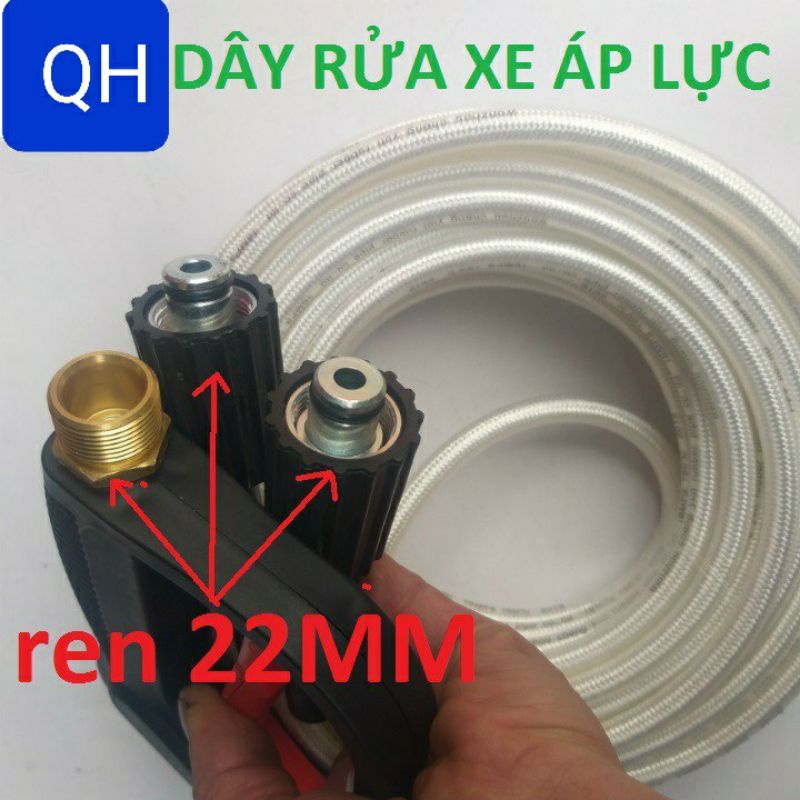 Bộ 10m - 15m - 20M - 30M dây rửa xe áp lực cao và súng xịt ( ren 22mm - 22mm )