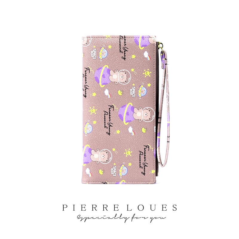 Ví dài đựng điện thoại PIERRE LOUES đa năng họa tiết gấu xinh xắn cho nữ