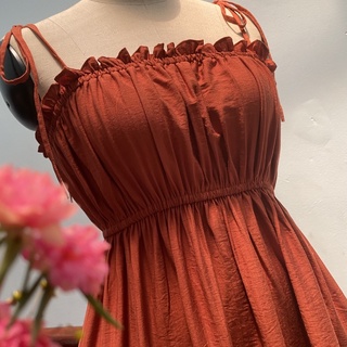 Đầm hai dây cột nơ vai nhún ngực dễ thương