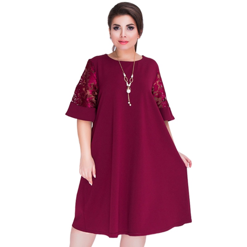 Đầm Công Sở Dáng Rộng Phối Ren Plus Size Thời Trang Mùa Hè 2018 Cho Nữ