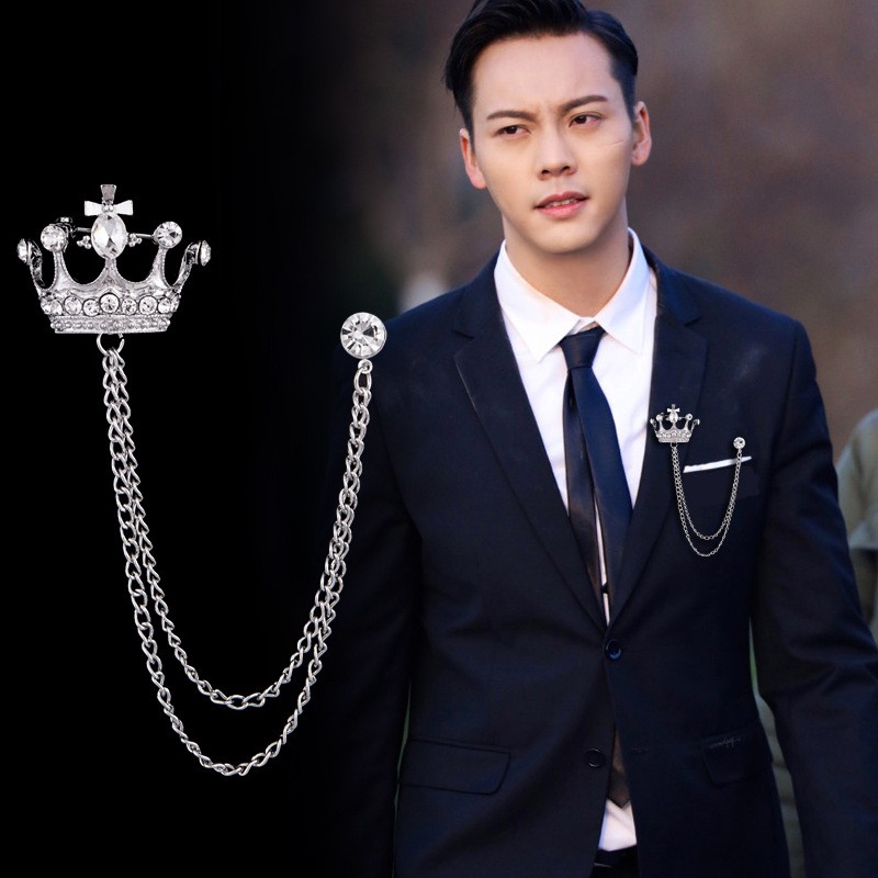 Ghim cài áo Vest Nam lapel pin thời trang hình vương miện đính hạt đá {Phụ kiện Vest Nam - AdamZone}