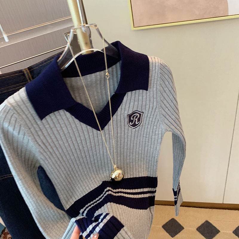 Áo Thun polo Dệt Kim Phong Cách Retro Mỹ Thời Trang Mùa Thu Hàng Mới Dành Cho Bạn Nữ