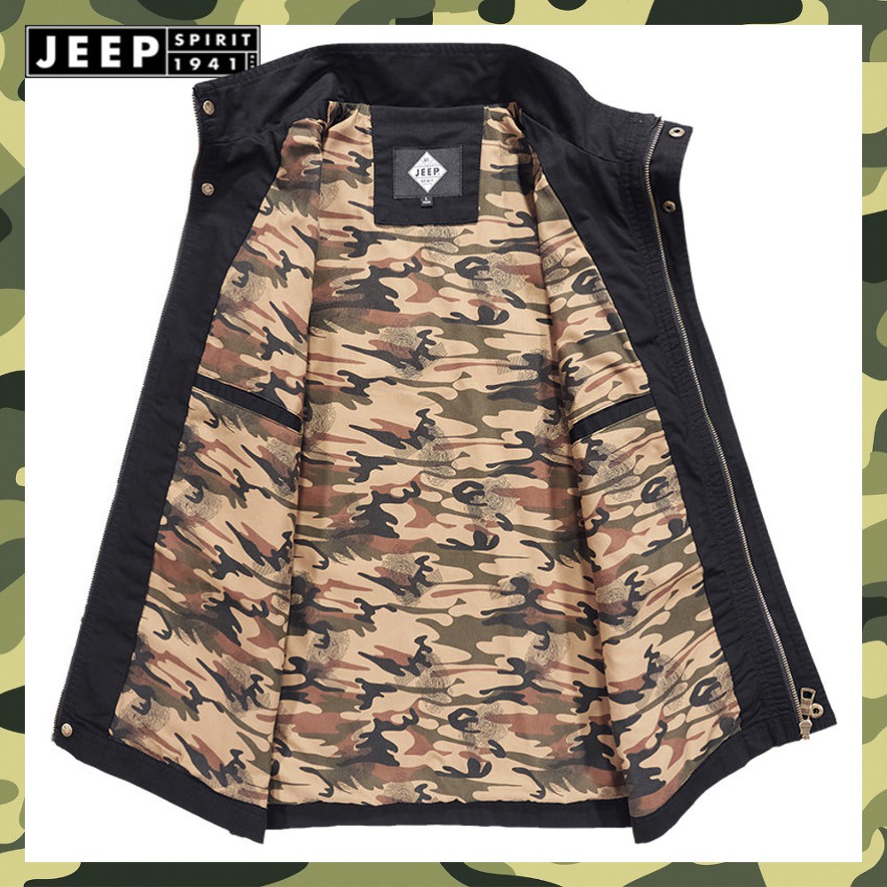 Sateen áo khoác ghi lê lính nam phong cách cổ điển mặc đi phượt, đi rừng, chạy mô tô chính hãng JEEP SPIRIT