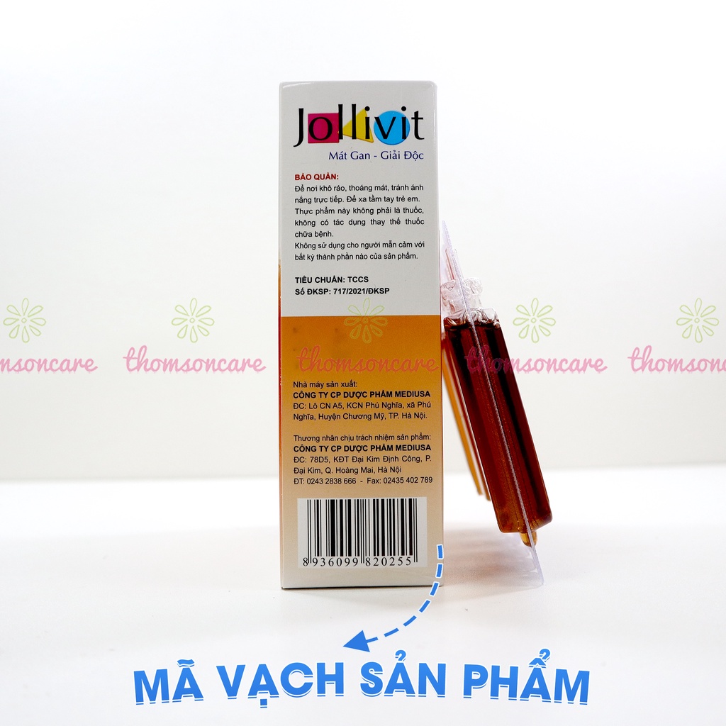 Siro giải độc gan, mát gan Jollivit - Từ Kim Ngân, Diệp Hạ Châu thanh nhiệt, giảm mẩn ngứa, rôm sảy cho bé - Hộp 20 ống
