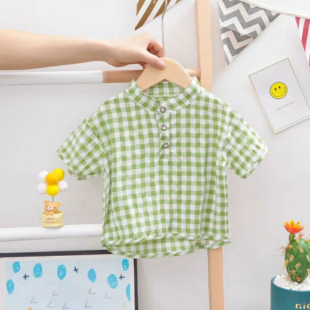 Set bộ công tử yếm jean hình voi kèm sơ mi kẻ cực xinh cho bé trai