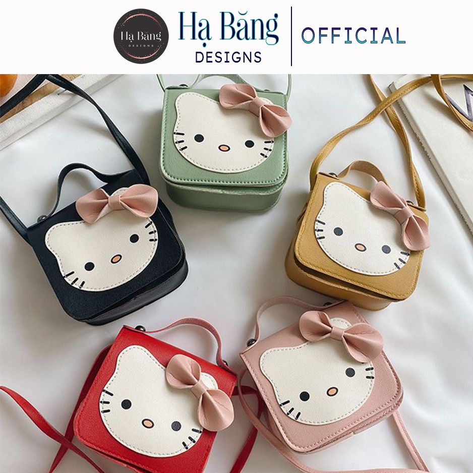Túi đeo chéo mini cho bé trai bé gái Hạ Băng Designs, túi xách mini trẻ em đựng tiền điện thoại - Mèo Gắn Nơ