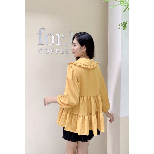 Áo bà bầu dài tay thu đông cổ sen ba tầng dáng babydoll công sở chất đũi thiết kế cao cấp đẹp giá rẻ