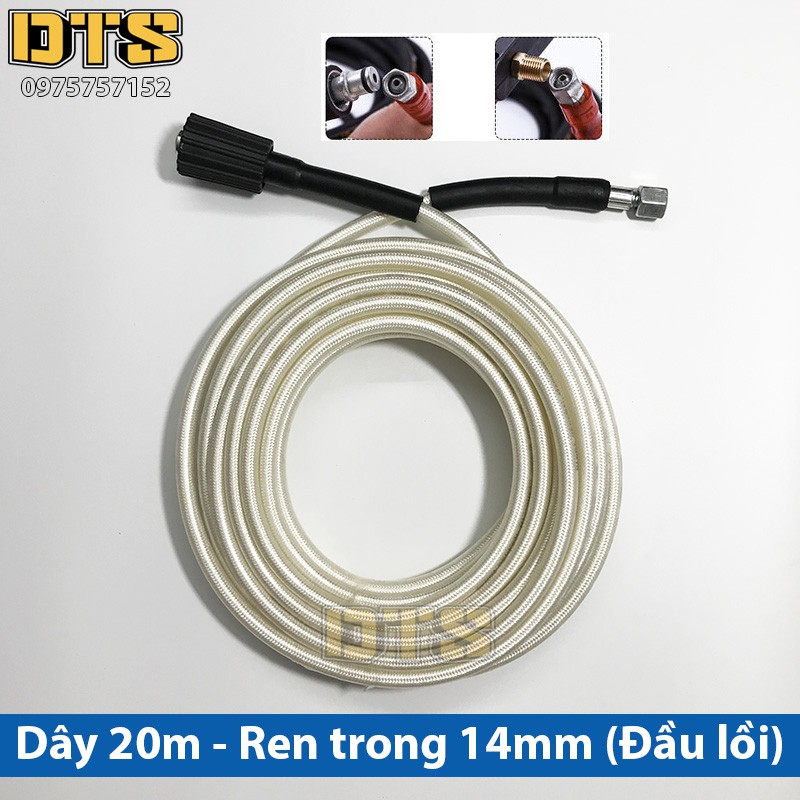 20m Dây rửa xe cao áp cho máy xịt rửa áp lực - Ren trong 14mm_Đầu lồi