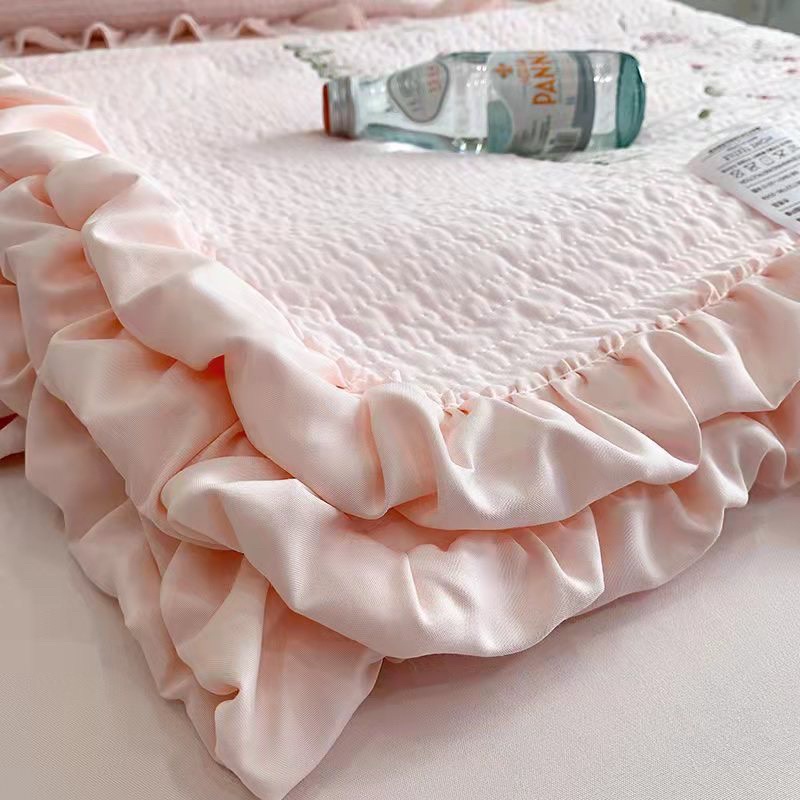 Bộ chăn ga gối cotton bèo hàn quốc thoáng mát, chăn trần hè thêu hoa 2 mặt cao cấp không xổ lông, phai mầu sẵn hàng