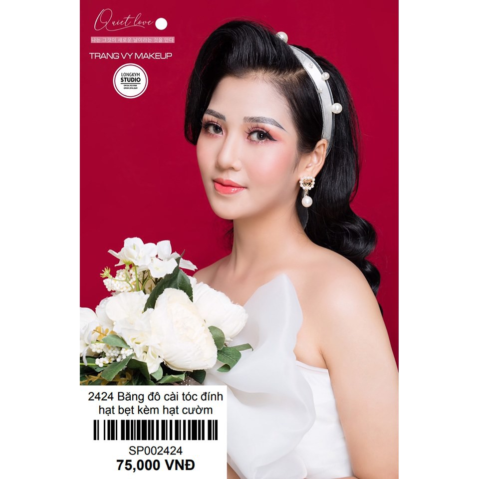 Băng đô cài tóc đính hạt trai lớn nhỏ